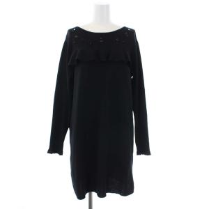 20AW ハリーストレッチチュニック ニットワンピース 長袖 フリル パール ビジュー 40 M ブラック