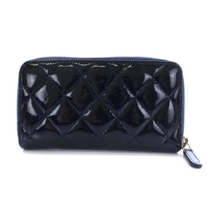 CHANEL ココマーク マトラッセ エナメル 長財布 紺 21番台