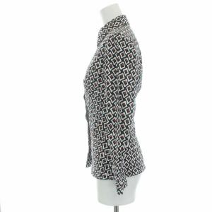 PRADA ブラウス シャツ スタンダードカラー 長袖 総柄 ロゴ 36 ブラック ホワイト