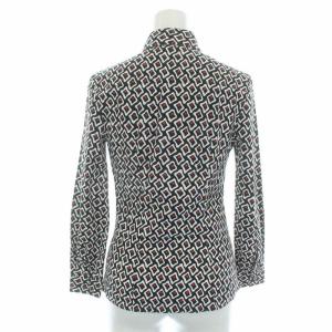 PRADA ブラウス シャツ スタンダードカラー 長袖 総柄 ロゴ 36 ブラック ホワイト