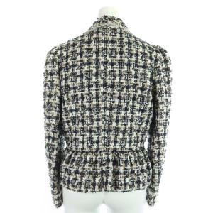 Chesty ツイードジャケット ショールカラー ラメ フラワー装飾 1 ネイビー ブラウン