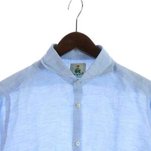 GUY ROVER ホリゾンタルシャツ カッタウェイ ワイシャツ ドレスシャツ リネン 麻 長袖 40/15 3/4 M 水色