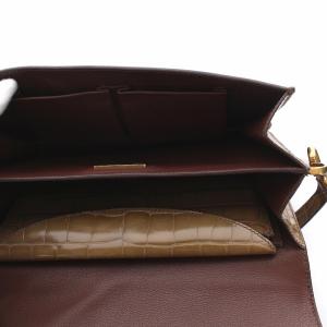 PRADA ハンドバッグ クロコ型押し レザー ターンロック ワンハンドル 三角プレート ブラウン