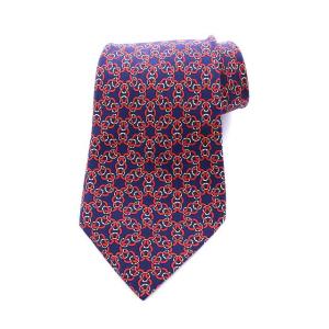 ネクタイ レギュラータイ 総柄 絹 シルク100％ 紺 赤 ネイビー レッド