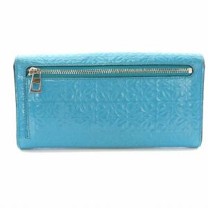 LOEWE リピートアナグラム 長財布 フラップ レザー 水色 ブルー D