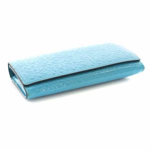 LOEWE リピートアナグラム 長財布 フラップ レザー 水色 ブルー D