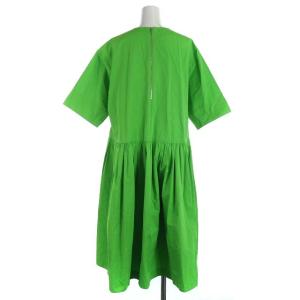 Drawer フレアワンピース ロング ギャザー コットン シルク混 七分袖 S グリーン