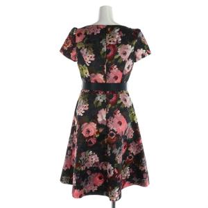 M'S GRACY フレアワンピース ひざ丈 花柄 リボンベルト 半袖 36 ピンク ブラック