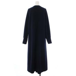 Spick&Span 21AW ブークレジャージーAラインワンピース 長袖 ロング Vネック ダークネイビー