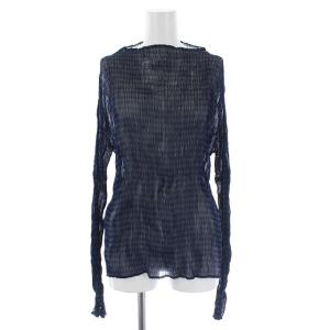 プリーツ 長袖 カットソー チェック ハイネック 2 ネイビー ブラック