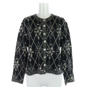 ニット カーディガン ウール シルク混 アーガイル柄 ヴィンテージ 長袖 M ブラック