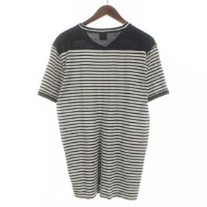 HUGO BOSS SLIM FIT ボーダー Vネック Tシャツ カットソー 半袖 XXL 黒 ブラック グレー