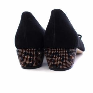 Salvatore Ferragamo ヴァラ モス パンプスチャンキーヒール スエード スタッズ 8.5D ブラック