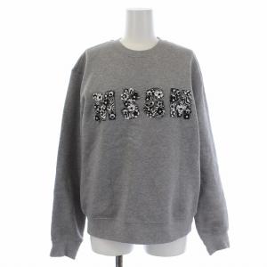 立体花柄スウェット トレーナー プルオーバー ビーズ スパンコール 裏起毛 コットン S グレー
