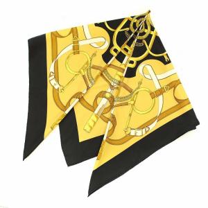 HERMES カレ90 Eperon d'or 黄金の拍車 スカーフ シルク スクエア ブラック イエロー