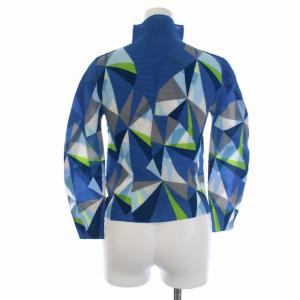 me ISSEY MIYAKE カットソー ハイネック プリーツ 総柄 F ブルー