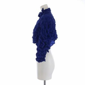 me ISSEY MIYAKE ハイネックカーディガン 七分袖 プリーツ ショート丈 青