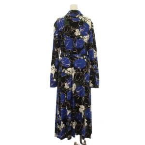 DIANE von FURSTENBERG 近年モデル ラップワンピース カシュクール ロング フレア シャツワンピ 花柄 リボン L ブルー