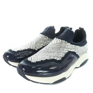 Salvatore Ferragamo ローカットシューズ エナメル 切替 ビジュー 9M ネイビー