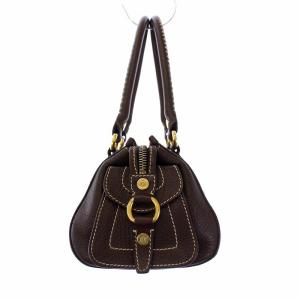 CELINE ステッチ ハンドバッグ ボストンバッグ レザー 茶 ダークブラウン