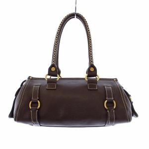 CELINE ステッチ ハンドバッグ ボストンバッグ レザー 茶 ダークブラウン