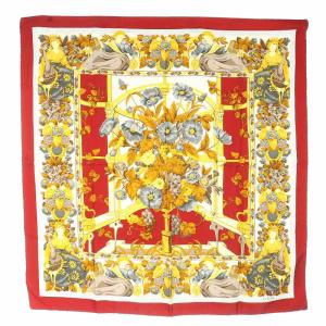 スカーフ シルク 総柄 レッド