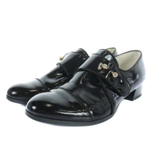 LANVIN en Bleu エナメルシューズ チャンキーヒール ローヒール ビジュー 23.5cm ブラック