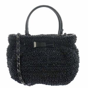 ワイヤーバッグ ハンドバッグ ショルダーバッグ 2way リボン チェーン ブラック