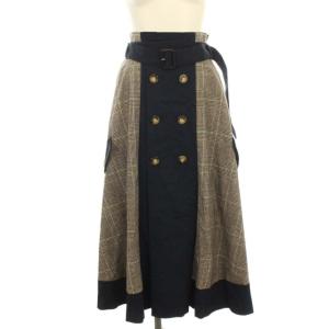 18SS STUDIOUS 別注 トレンチスカート ロング グレンチェック 2way S ネイビー