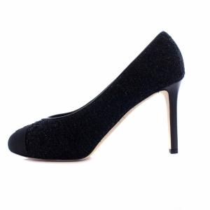 CHANEL G33734 ツイードパンプス ココマーク 37C 黒