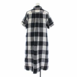 MARGARET HOWELL 20SS シャツワンピース 半袖 チェック ロング リネン100％ 1 ブラック ホワイト