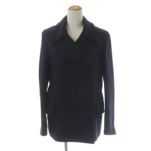 Pコート ショート丈 ダブルボタン 裏地チェック ウール 2 M ネイビー