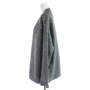 Ermanno Scervino ニットカーディガン ウール パール ビジュー 長袖 44 グレー