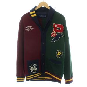 カーディガン ショールカラー レタード クレイジーパターン ワッペン S レッド グリーン ネイビー