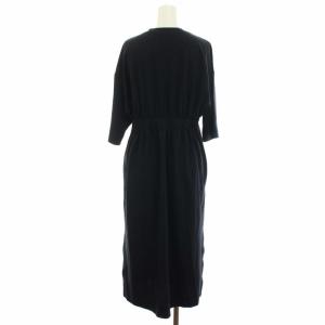 ebure コットンバックギャザーワンピース ロング クルーネック 七分袖 36 ブラック