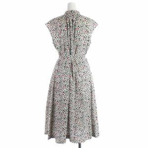 OLD ENGLAND シャツワンピース ひざ丈 コットン 花柄 リボン ノースリーブ 34 XS ベージュ