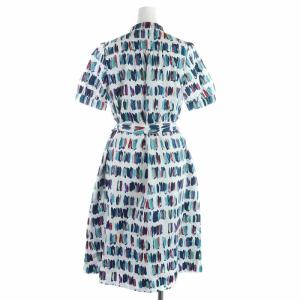 OLD ENGLAND パレットプリントワンピース フレアワンピース ひざ丈 コットン 総柄 リボン 半袖 34 S マルチカラー