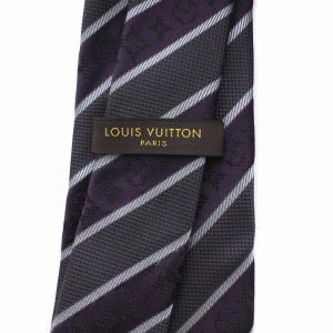 LOUIS VUITTON モノグラム ネクタイ レジメンタルストライプ シルク100％ パープル グレー