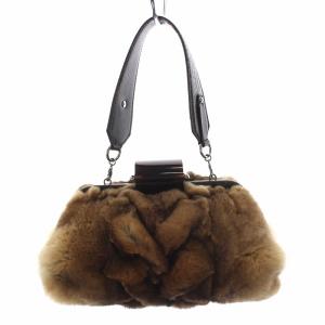 Salvatore Ferragamo BW-21 A297 ファー ハンドバッグ 茶