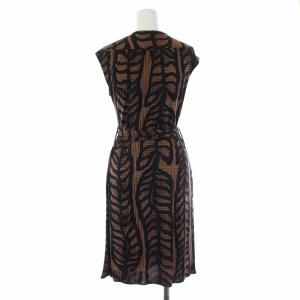 TORY BURCH ノースリーブ ラップワンピース ひざ丈より 総柄 シルク100％ XS ブラック ブラウン