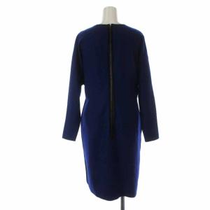 LANVIN COLEECTION 近年 カットオフパイピングワンピース ひざ丈 長袖 ウール 38 ブルー