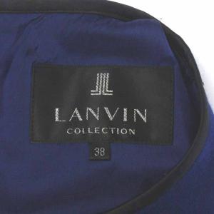 LANVIN COLEECTION 近年 カットオフパイピングワンピース ひざ丈 長袖 ウール 38 ブルー