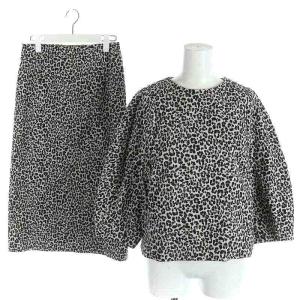 セットアップ カットソー 七分袖 タイトスカート ロング レオパード柄 38 ベージュ