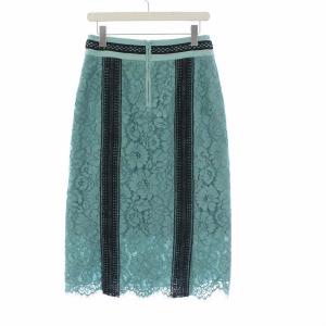 ADORE 19SS フラワーコードレーススカート ロング タイト 38 グリーン ブラック