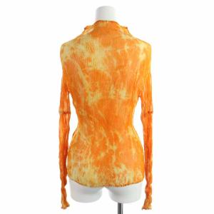 ISSEY MIYAKE FETE カットソー ハイネック プリーツ タイダイ染 長袖 2 オレンジ
