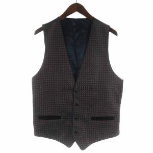ベスト ジレ 前開き 総柄 切替 ボルドー 紺 ネイビー