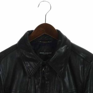 DOLCE&GABBANA レザージャケット 羊革 ジップアップ ロゴプレート 48 ブラック