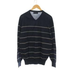 BRUNELLO CUCINELLI ニット セーター Vネック ボーダー コットン100% 長袖 イタリア製 52 ネイビー
