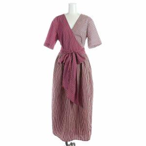 ラップワンピース ロング ストライプ 半袖 8 XL レッド