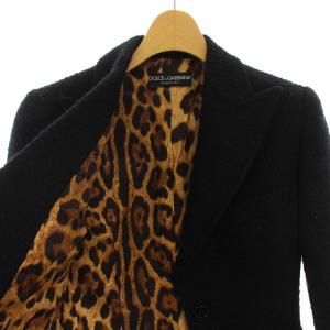 DOLCE&GABBANA テーラードジャケット シングル 3B ノーベント 裏地ヒョウ柄 ウール シルク混 38 ブラック